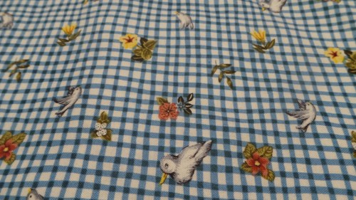 blue check with birds and flowers 1/2 a yard - Picture 3 of 3