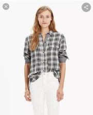 MADEWELL Ex-Boyfriend Shirt in Kemp Plaid Black White Check Size Small
