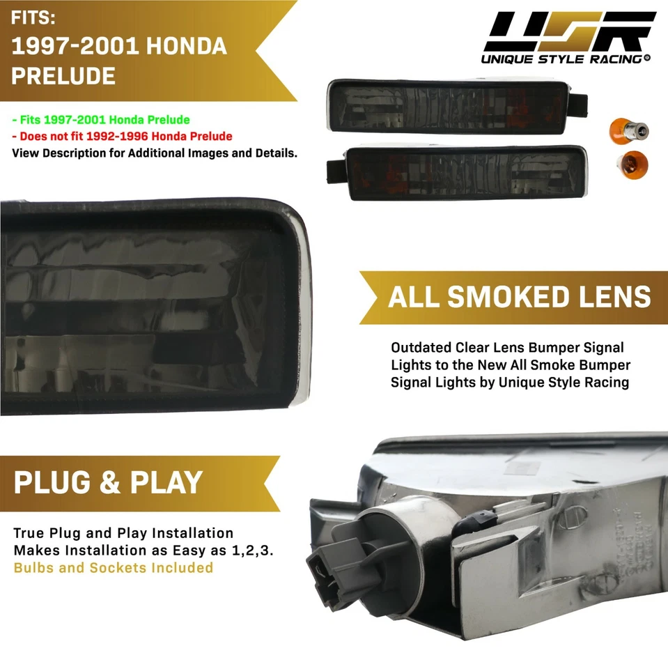 DEPO JDM Style Smoke Bumper Signal Light Pair For 1997-2001 Honda Prelude - Изображение 3 из 4