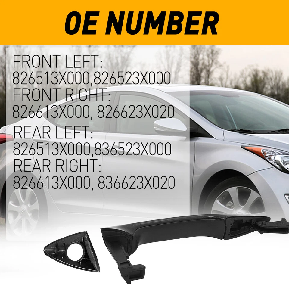 外门把手适用于 11 - 16 现代伊兰特底漆后前左右侧 — 第 3/4 张图片