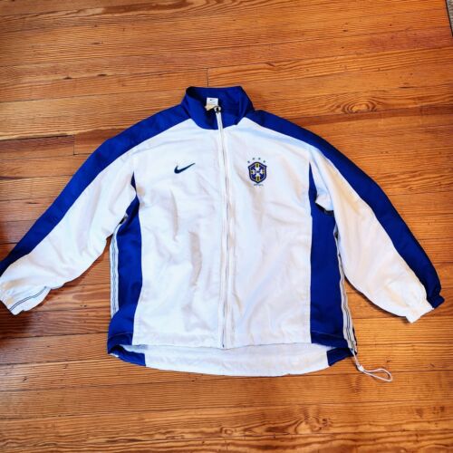 Vintage Brasil 1998 Nike Soccer Jacket Men's Sz Medium M White Blue Brazil
