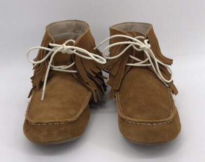 Monkey Feet Tan Suede Triple Fringe Lace Up Ankle Bootie Size 11