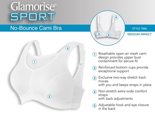 Glamorise CAMI TOP 40B SPORT Bra (Bounce-Control) Wireless WICKING Black NEW - Picture 8 of 24