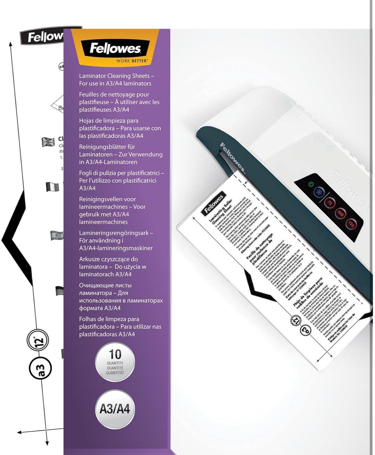 Fellowes Laminator Cleaning Sheets Letter Size 10/Pack (5320603) 2548693-image