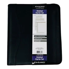 At-A-Glance Undated Starter Set Black Leather 13" x 11.5" Zippered Binder *Read*