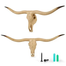 Bison Bull Skull Wall Decor Cow Skull Wall Decor Head LongHorn Sculptures Wal...
