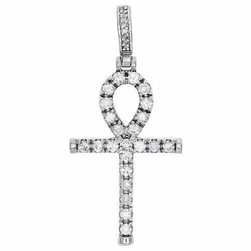 10K White Gold Diamond Ankh Pendant 