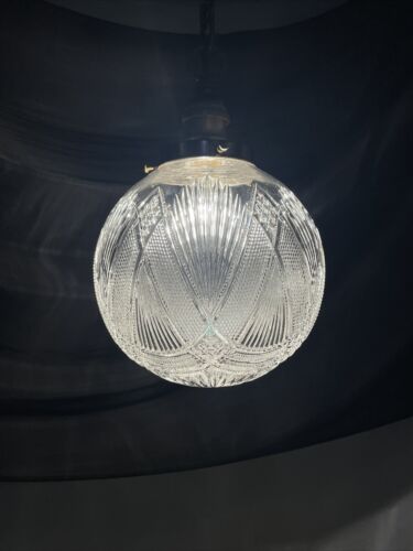 RECABLEADO Antiguo De Colección Art Deco Lámpara Colgante Acanalado Corte Vidrio Bola Mid Mod - Imagen 7 de 24