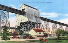 Iron Ore Crushing Plant & 1940s Autos Virginia Minnesota MN Vintage Postcard 