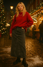 Topshop Petite Womens Denim Column Maxi Skirt In Dark Grey RRP £48