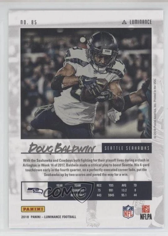 2018 Panini Luminance Red Luminance /10 Doug Baldwin #85 - Image 2 of 2