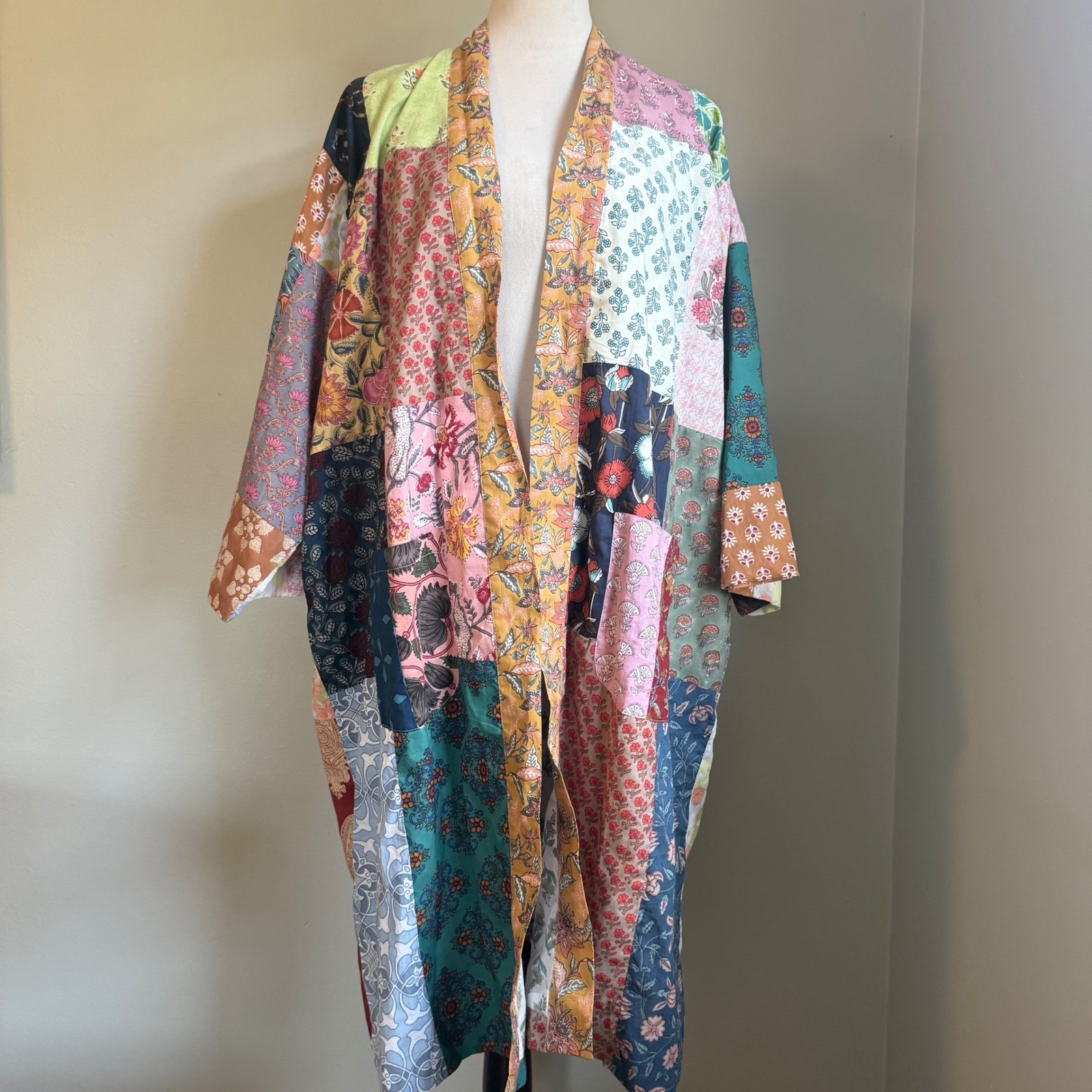 Boho Patchwork Cotton Kimono Robe Duster Block Pr… - image 5