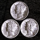 1923 P-VF /1924 P -AU/ 1925 P-F Mercury Dimes -Nice Luster and Detail-3 Coin Lot
