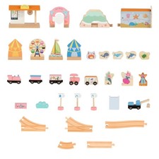 Wooden Train Set with Train Table 63PC Play Set with Storage, Yellow