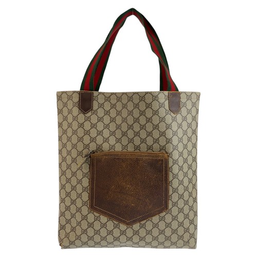 GUCCI Web Stripe Tote Bag handbag Beige brown GG Supreme Canvas GG