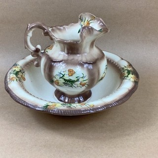 Vintage BMW Tasmania Pottery Jug Basin Set Daffodil Pattern IN#763