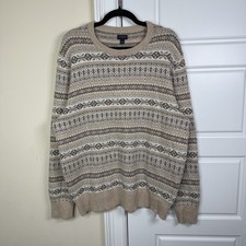J. Crew Lambswool Fair Isle Sweater Men  s Large Beige Crewneck Nordic Outdoors