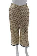 Gucci Women Cropped Dress Pants Beige Silk Blend Graphic Print Button Size 40