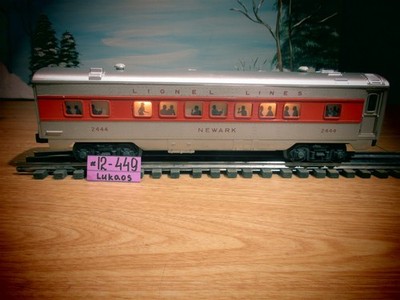 Lionel 2444 Newark Pullman PASSENGER CAR Silver, Red Stripe Postwar O Gauge