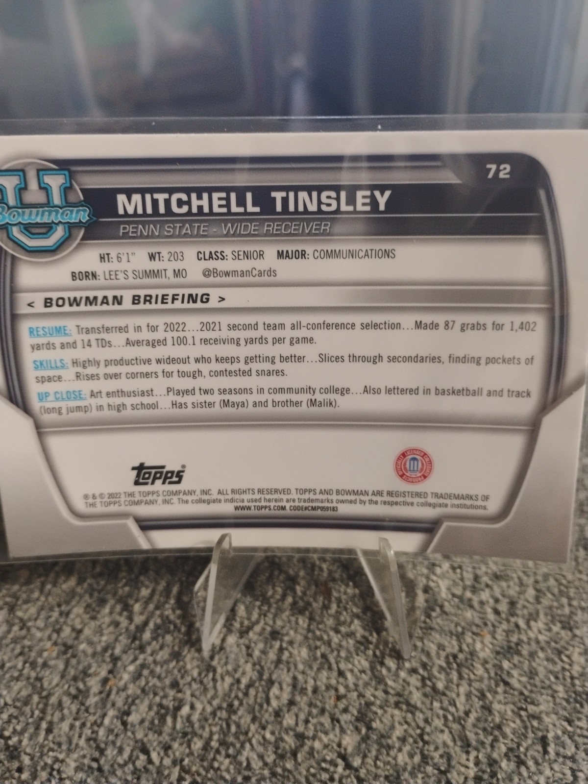 2022 Bowman University Chrome Mitchell Tinsley 1st Bowman Pink Refractor #72 thumbnail 2