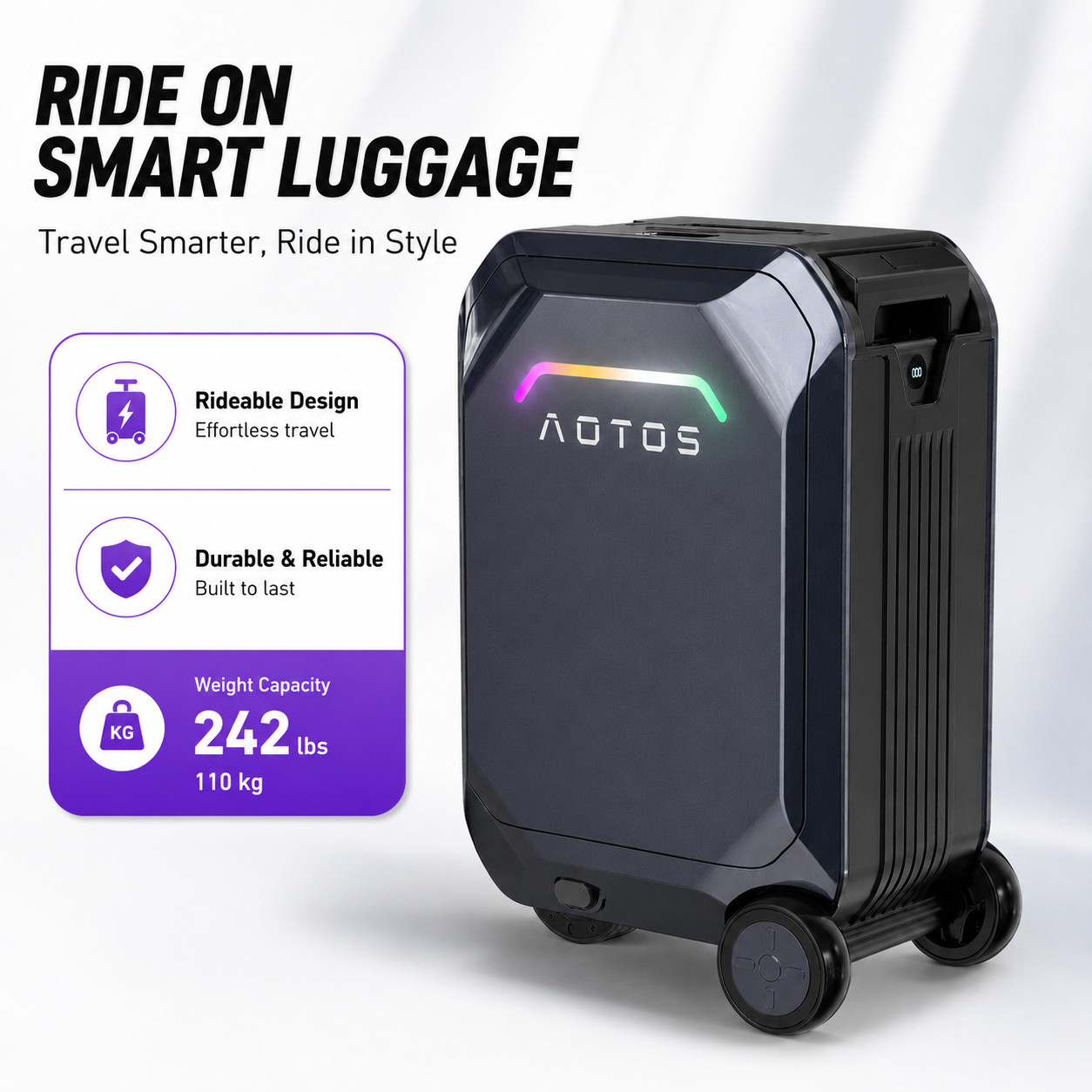 20'' SMART RIDEABLE SUITCASE 31L ELECTRIC LUGGAGE SCOOTER FOR TRAVEL W/APP-GYEY