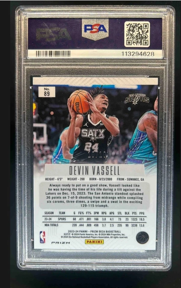 2023-24 Prizm Deca Devin Vassell Gold #10/10 Spurs PSA 9 - Image 2 of 2