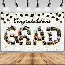 Large Graduation Photo Banner Decorations 72x44 Inch,Graduate White 