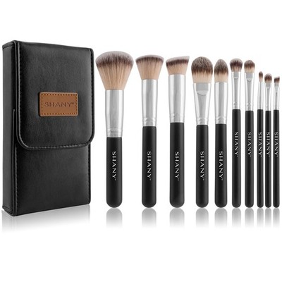 Shany Makeup Brush Set Black Ombre Pro 10 Piece Essential Professional Make Up