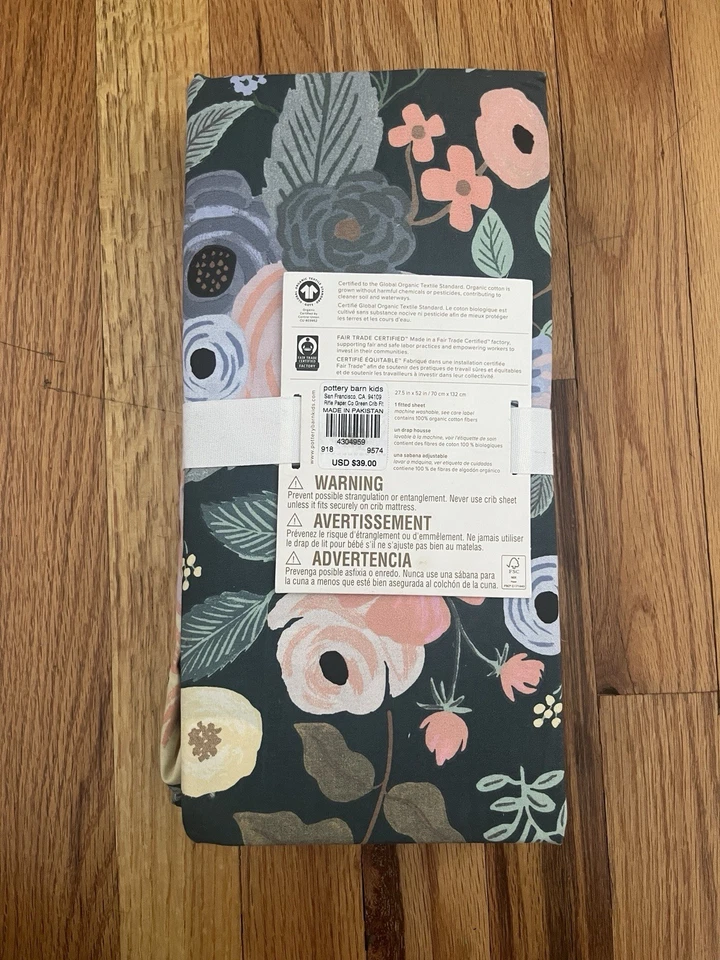 Pottery Barn Rifle Paper Co. Hoja de cuna ajustada orgánica jardín fiesta bosque bebé Foto 2 de 2