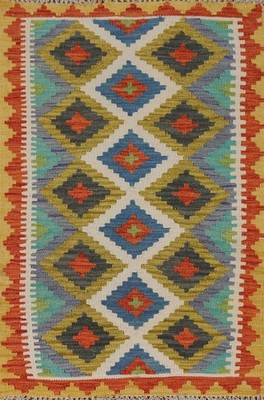 South Western Kilim Accent Rug 3x4 Ft Multicolor Hand-Woven Oriental wool Carpet