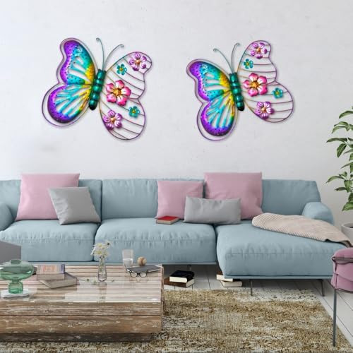 Metal Flower Butterfly Wall Decor Outdoor Indoor Wall Art Sculpture 13" - Picture 4 of 8