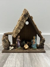 Vintage Nativity Set Manger Scene Made in Italy Wood Stable