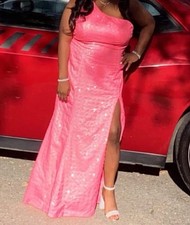 Pink One-Shoulder Sleeveless Sequin Formal Dress with Side Slit