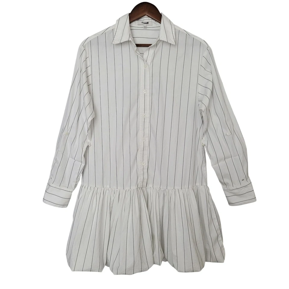 Madewell Bubble-Hem 迷你衬衫裙细条纹府绸女式 S 码棉 — 第 2/4 张图片