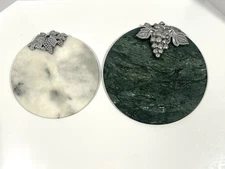 2 Winsome Wood Green White Round Marble Cheese Cutting Boards Grapes 12” 10”