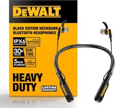 DEWALT Heavy Duty Black Edition 2-In-1 Neckband Bluetooth Headphones W/Built-In
