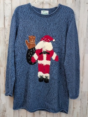 VTG Quacker Factory Christmas Sweater Womans M Santa Claus Embroidered Holiday