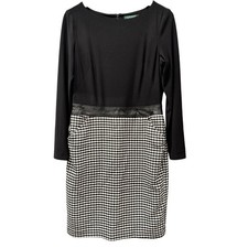 Lauren Ralph Lauren Dress Womens 10 Black Houndstooth Faux Leather Details