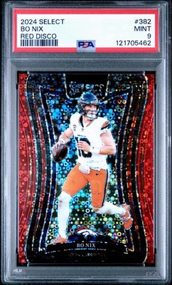 2024 Panini Select - Suite Level Bo Nix #382 Red Disco Prizm /49 (RC) PSA 9