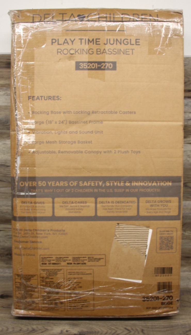 Rocking Bedside Bassinet Delta Children Playtime Jungle Lights Beige 35201-270