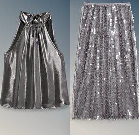 NWTS🌹THE OCCASION XL🌹LIQUID SLEEVELESS SATIN TOP SEQUINED MAXI SKIRT  SLIT SET