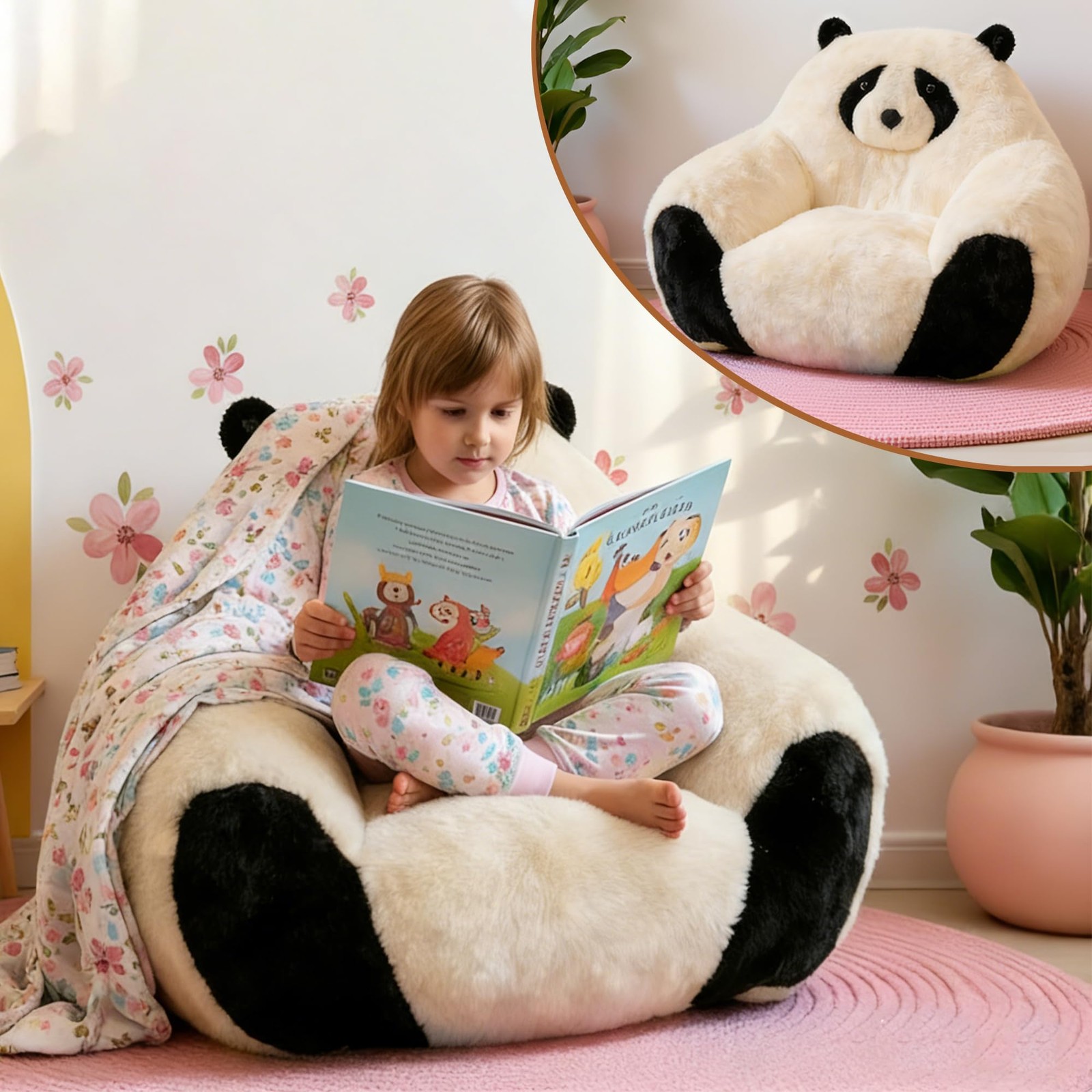 For Kids,faux Fur Panda Shaped Beanbag Chairs,comfy