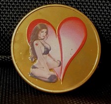 Sexy Woman in bikini & Heart Poker Card Guard Hand Protector Token Coin