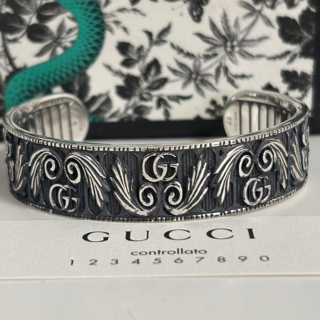 GUCCI Interlocking Marmont Bangle 925 Silver Engr… - image 1
