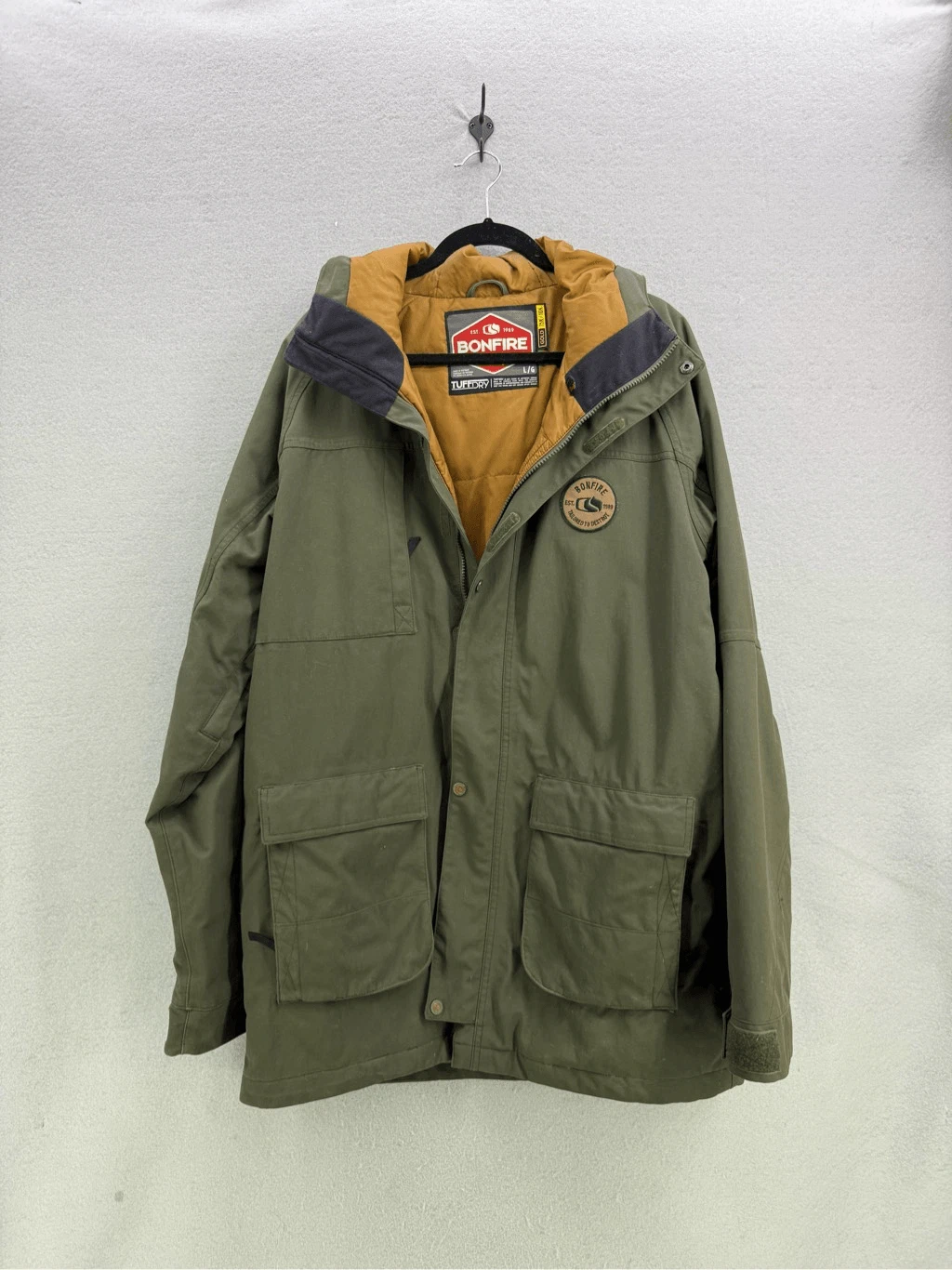 Bonfire Mens Green Hooded Brigade Snowboard Skiing Jacket Coat Size Large