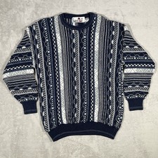 Florence Tricot Blue Sweater Coogi Style Tagged XL Fits Small 3D Knit