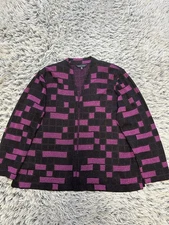 Ming Wang Jacket Womens 2X Purple Black Knit Blazer Cardigan Career Geometric