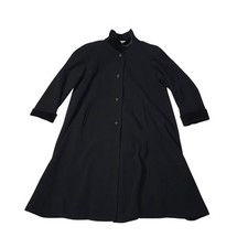 VTG Leslie Fay Wool Black Dress Overcoat Women Size 14 Velvet Trim Old Hollywood