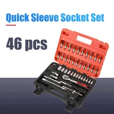 Hand Tool Set Mechanics Kit 46pcs Wrench Socket Household Repair Tools w/ Case
