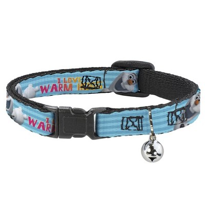 Cat Collar Breakaway with Bell Olaf Pose I LOVE WARM HUGS Stripe Blu (US IMPORT)
